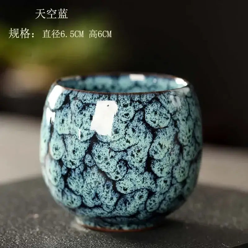 Handcrafted colorful egg style ceramic tea cup set dining room