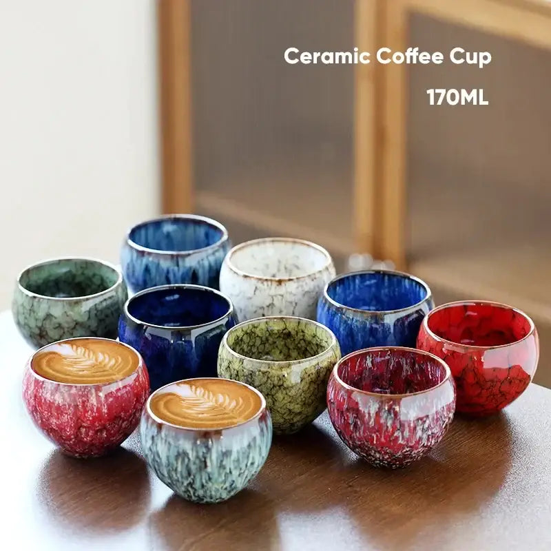 Handcrafted crackle glaze ceramic coffee cup dining room drinkware