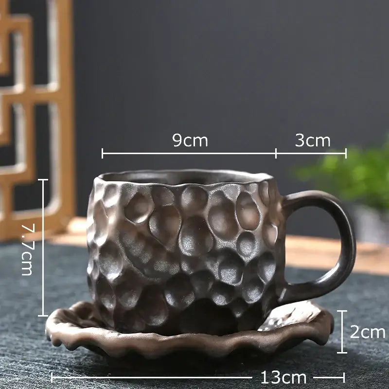 Handcrafted earthy hammer pattern porcelain mugs kitchen set of 2