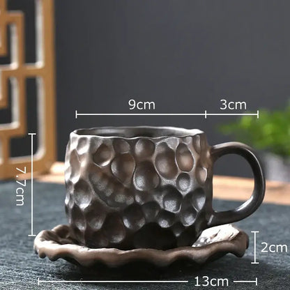Handcrafted earthy hammer pattern porcelain mugs kitchen set of 2