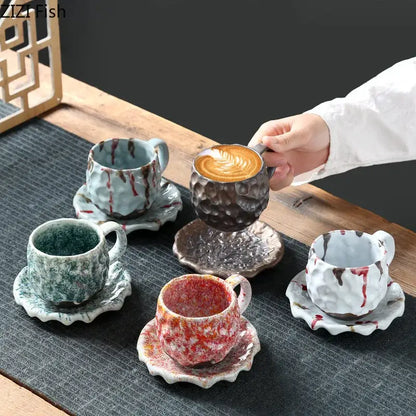 Handcrafted earthy hammer pattern porcelain mugs kitchen set of 2