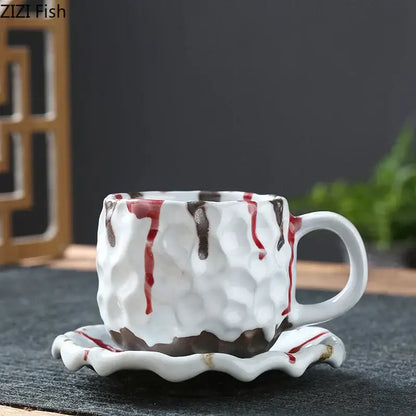 Handcrafted earthy hammer pattern porcelain mugs kitchen set of 2
