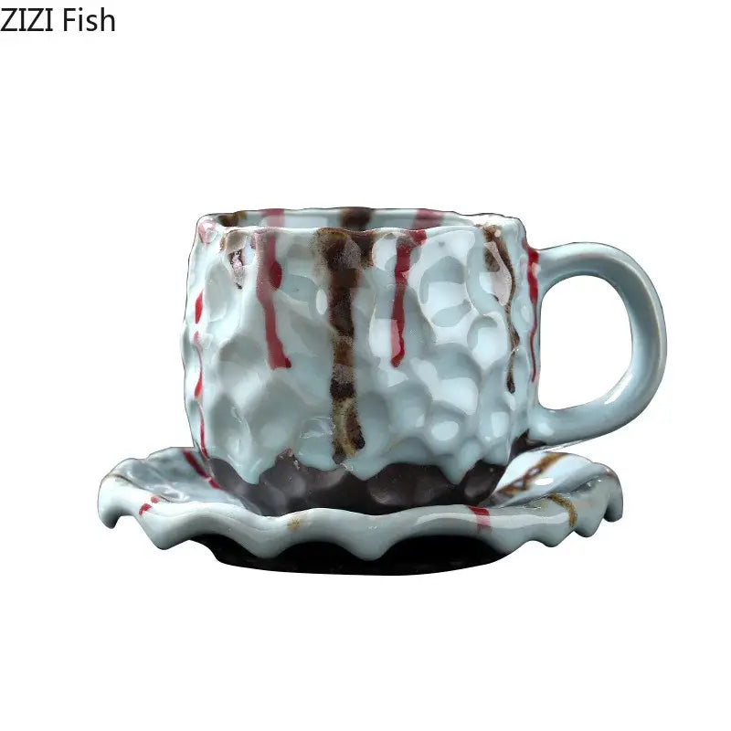 Handcrafted earthy hammer pattern porcelain mugs kitchen set of 2