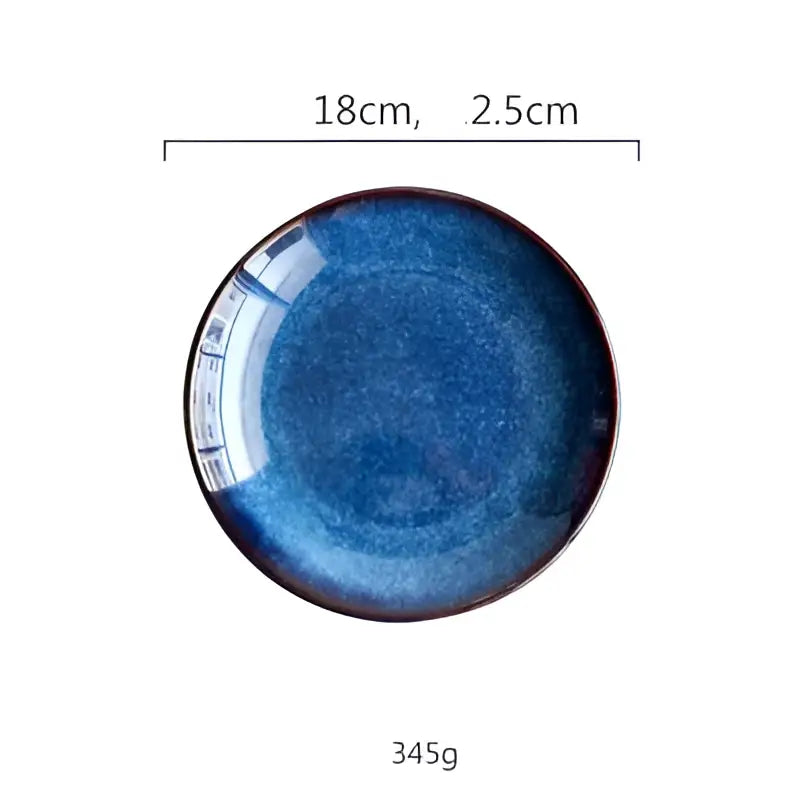Handcrafted gradient blue ceramic round plate dining room set of 3