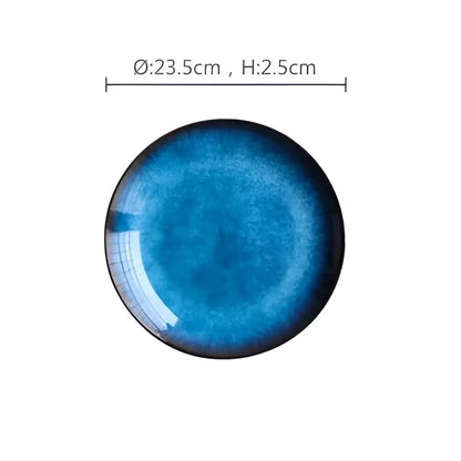 Handcrafted gradient blue ceramic round plate dining room set of 3