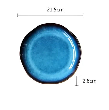 Handcrafted gradient deep blue ceramic dessert plate set dining room
