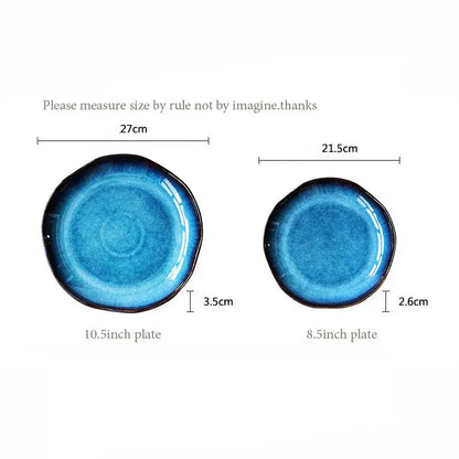 Handcrafted gradient deep blue ceramic dessert plate set dining room