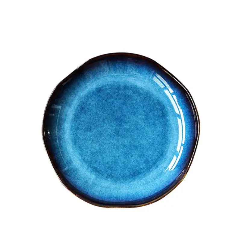 Handcrafted gradient deep blue ceramic dessert plate set dining room