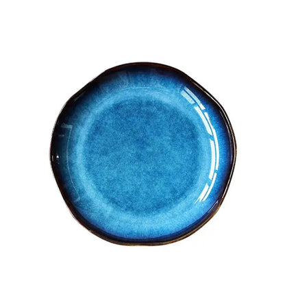 Handcrafted gradient deep blue ceramic dessert plate set dining room