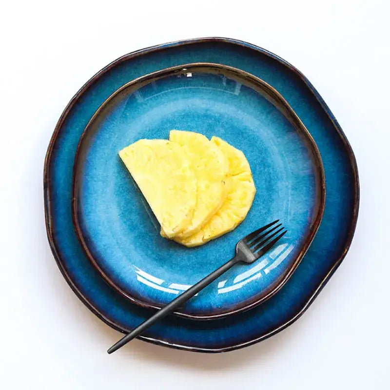 Handcrafted gradient deep blue ceramic dessert plate set dining room