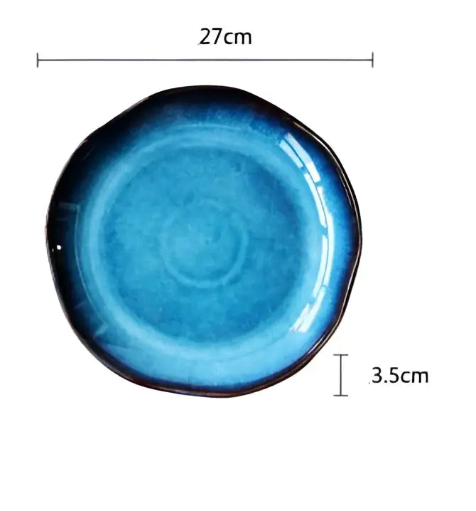 Handcrafted gradient deep blue ceramic dessert plate set dining room