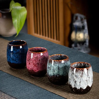 Handcrafted multicolored ceramic tea cup set dining room drinkware