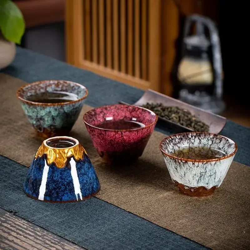 Handcrafted multicolored ceramic tea cup set dining room drinkware
