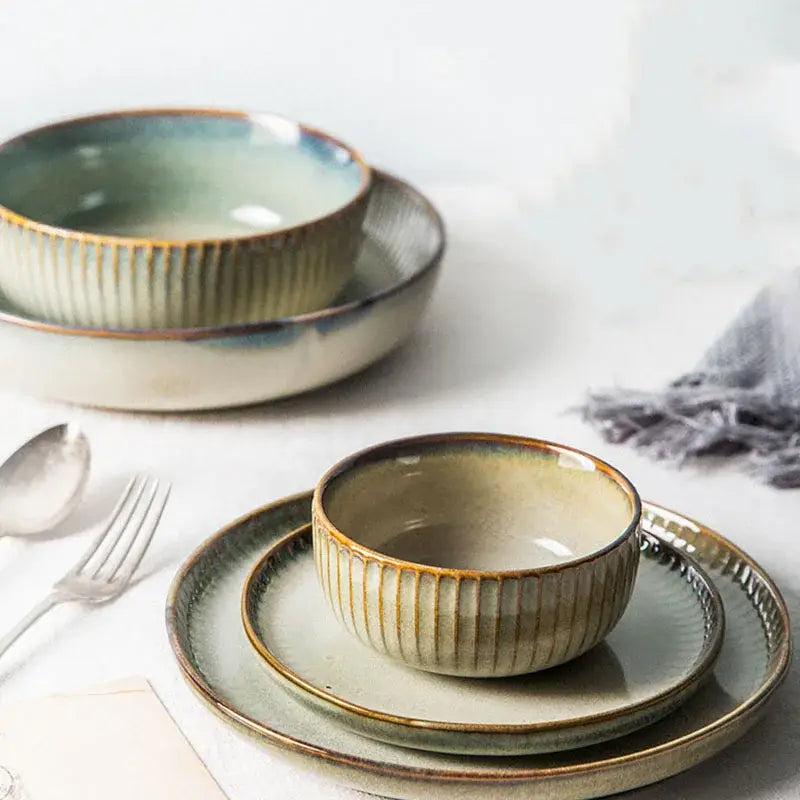 Handcrafted ridge sage & cream ceramic dessert plate dining room
