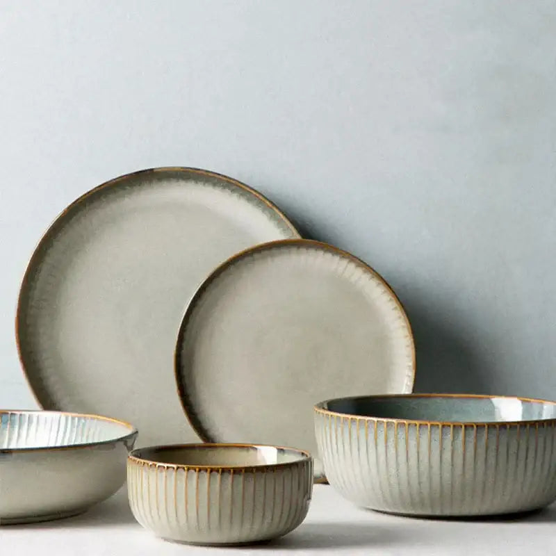Handcrafted ridge sage & cream ceramic dessert plate dining room