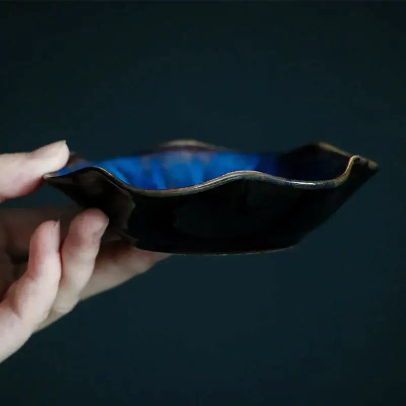 Handcrafted scalloped ceramic japanese style dipping bowl dining room
