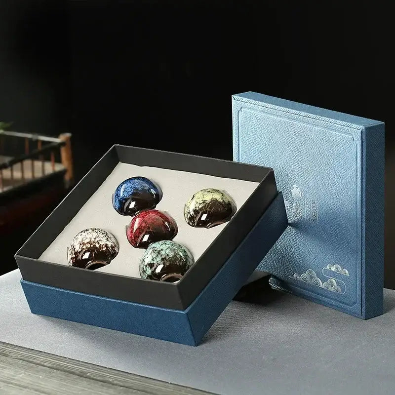 Handcrafted vibrant ceramic cups set – dining room gift box