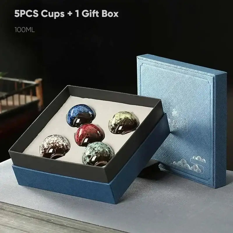 Handcrafted vibrant ceramic cups set – dining room gift box