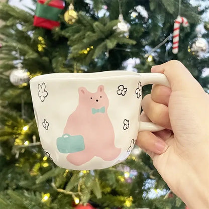 Handcrafted white ceramic bear mug kitchen coffee cup