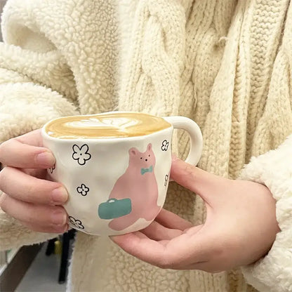 Handcrafted white ceramic bear mug kitchen coffee cup