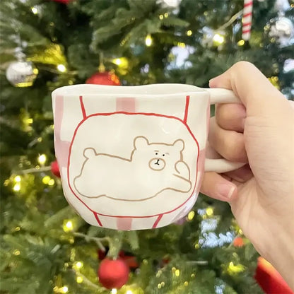 Handcrafted white ceramic bear mug kitchen coffee cup