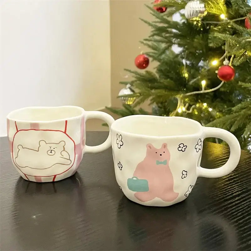 Handcrafted white ceramic bear mug kitchen coffee cup