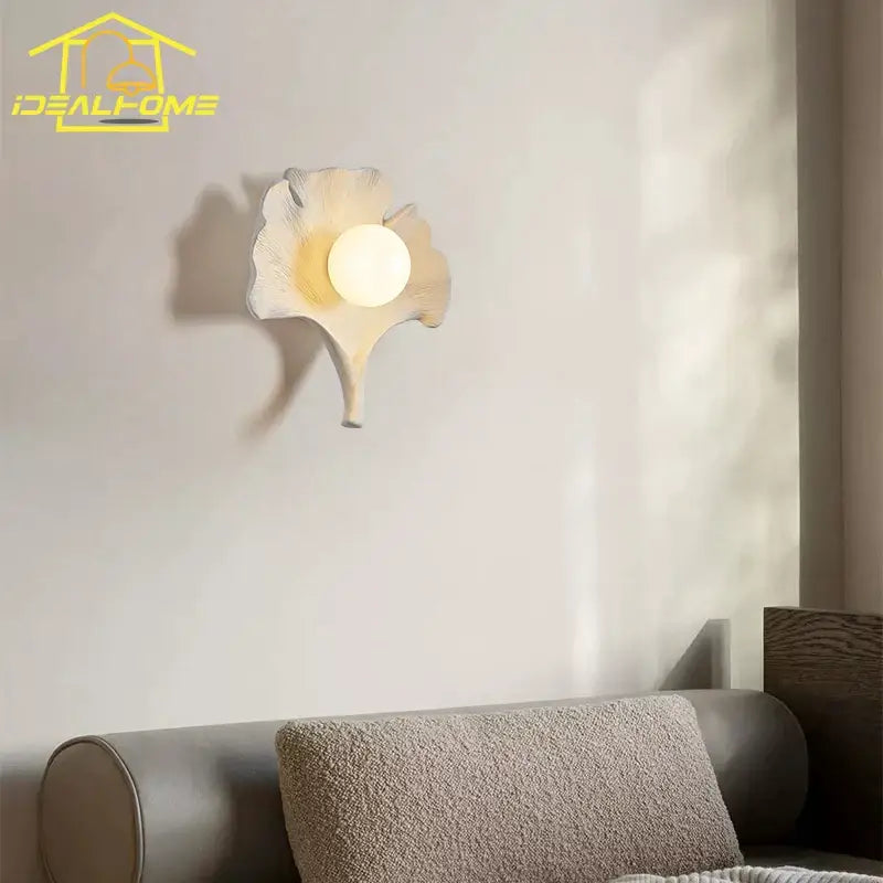 Handcrafted wooden ginkgo biloba resin wall lamp for bedroom