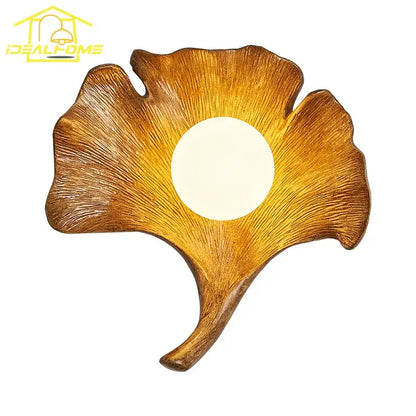 Handcrafted wooden ginkgo biloba resin wall lamp for bedroom