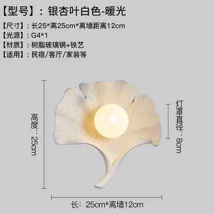Handcrafted wooden ginkgo biloba resin wall lamp for bedroom