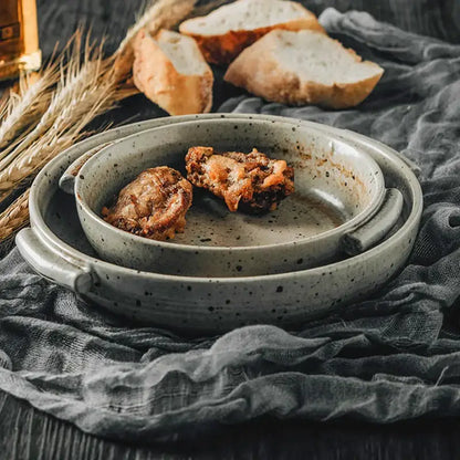 Handmade ceramic sushi plate set in speckled gray for dining room