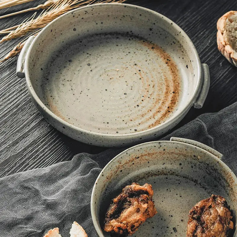 Handmade ceramic sushi plate set in speckled gray for dining room