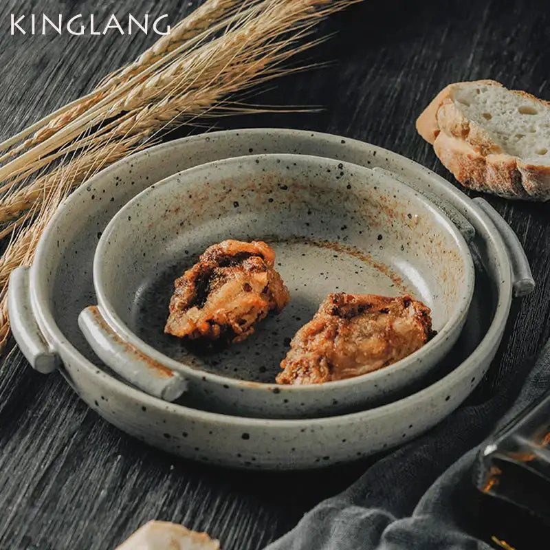 Handmade ceramic sushi plate set in speckled gray for dining room