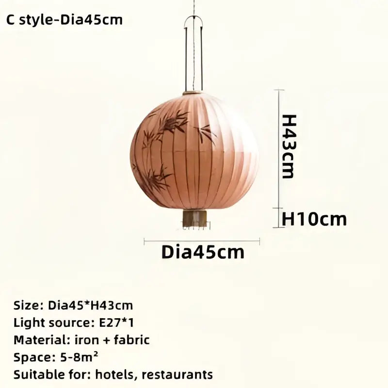 Handmade cream & peach bamboo lantern pendant dining room light