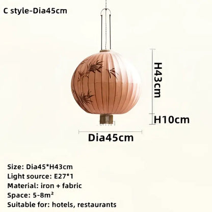 Handmade cream & peach bamboo lantern pendant dining room light