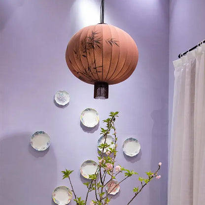 Handmade cream & peach bamboo lantern pendant dining room light