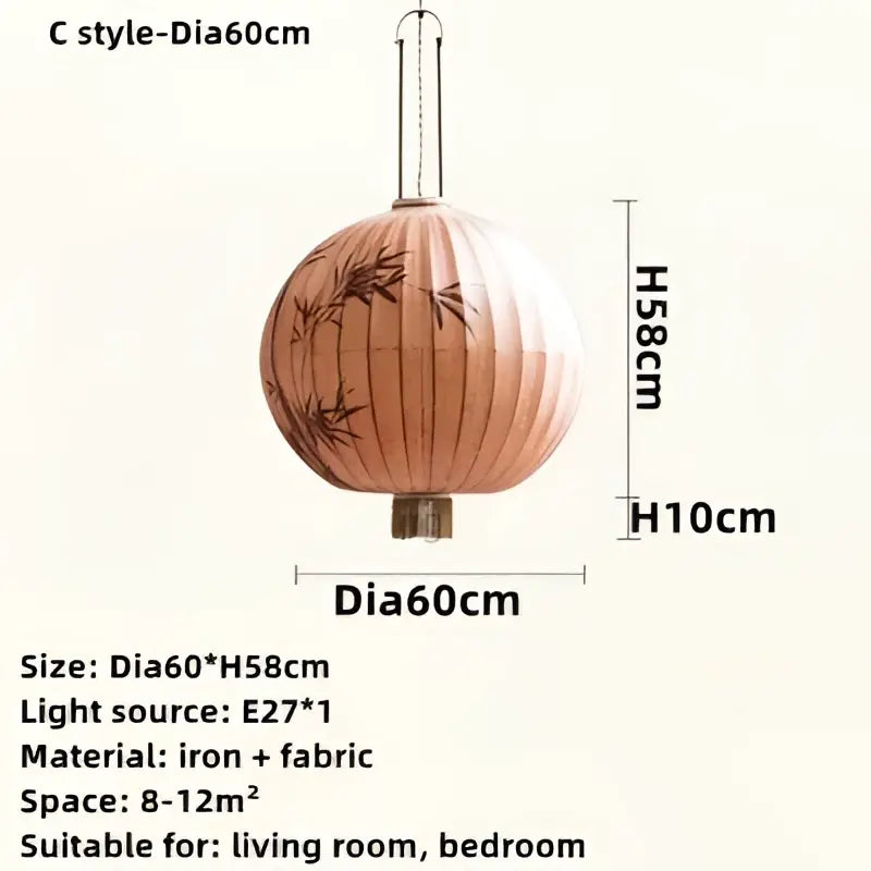 Handmade cream & peach bamboo lantern pendant dining room light