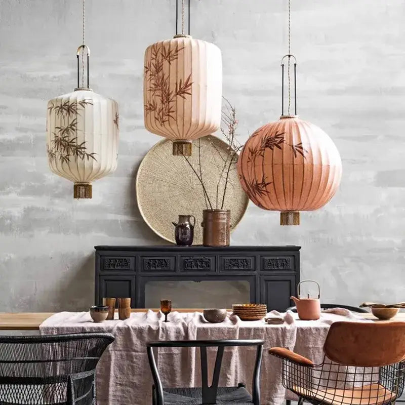 Handmade cream & peach bamboo lantern pendant dining room light