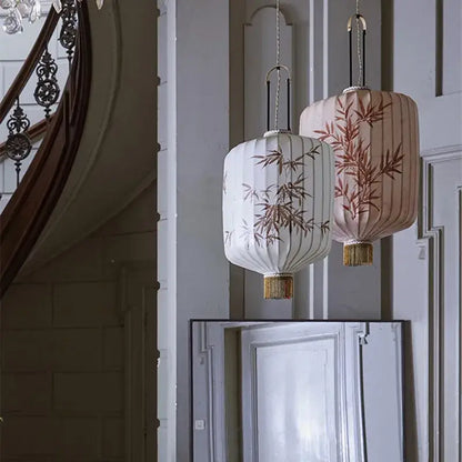 Handmade cream & peach bamboo lantern pendant dining room light