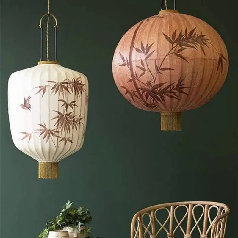 Handmade cream & peach bamboo lantern pendant dining room light