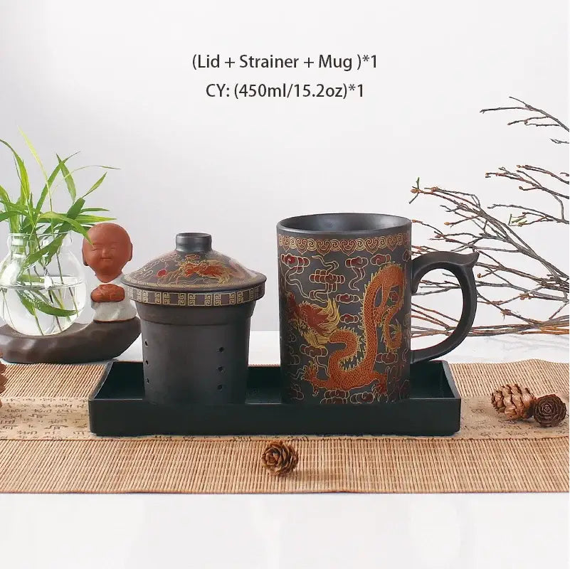 Handmade dragon purple clay tea mug set gray & orange dining room
