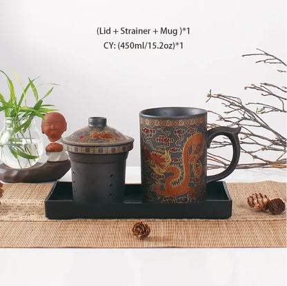 Handmade dragon purple clay tea mug set gray & orange dining room