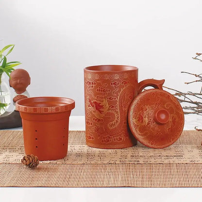 Handmade dragon purple clay tea mug set gray & orange dining room