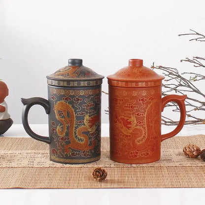 Handmade dragon purple clay tea mug set gray & orange dining room