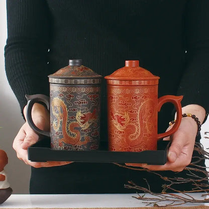 Handmade dragon purple clay tea mug set gray & orange dining room