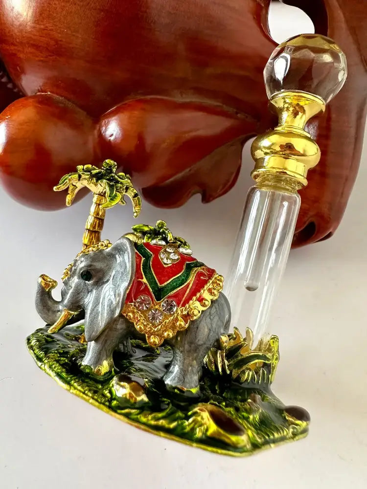Handmade elephant red & gold crystal perfume bottle bedroom decor