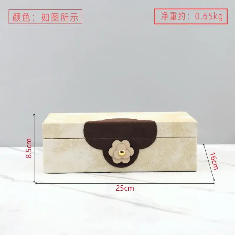 Handmade floral cream & brown leather jewelry box bedroom organizer