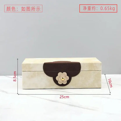 Handmade floral cream & brown leather jewelry box bedroom organizer