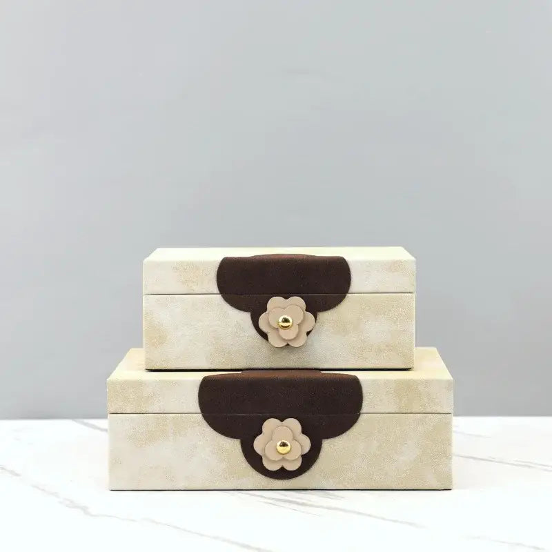 Handmade floral cream & brown leather jewelry box bedroom organizer