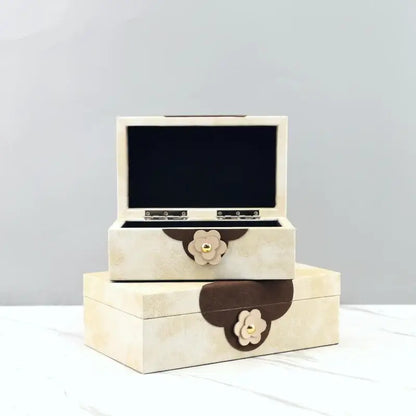 Handmade floral cream & brown leather jewelry box bedroom organizer