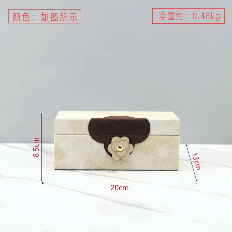 Handmade floral cream & brown leather jewelry box bedroom organizer